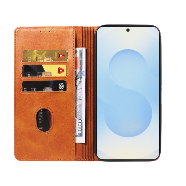 Samsung Galaxy S25 Plus leren telefoonhoesje bookcase met pasjeshouder en magnetische sluiting (2) bruin