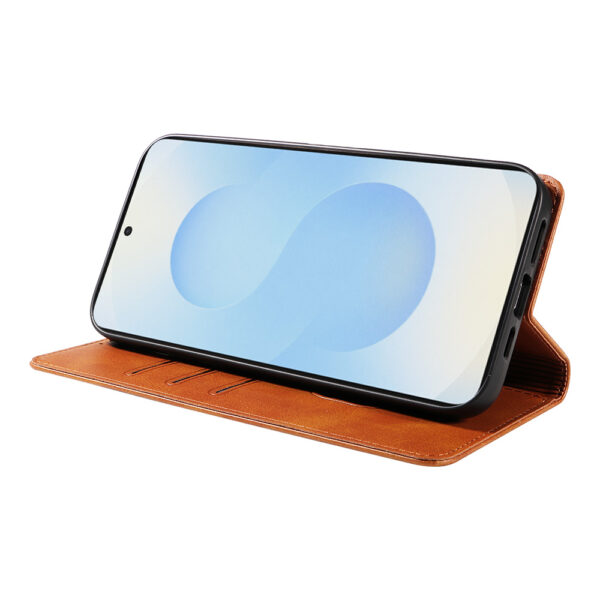 Samsung Galaxy S25 Plus leren telefoonhoesje bookcase met pasjeshouder en magnetische sluiting (3) bruin