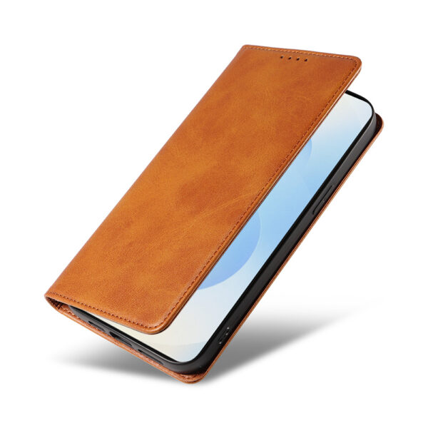 Samsung Galaxy S25 Plus leren telefoonhoesje bookcase met pasjeshouder en magnetische sluiting (4) bruin
