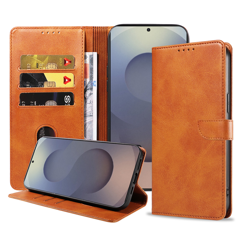 Samsung Galaxy S25 Ultra leren telefoonhoesje bookcase met pasjeshouder en magnetisch lipje (1) bruin