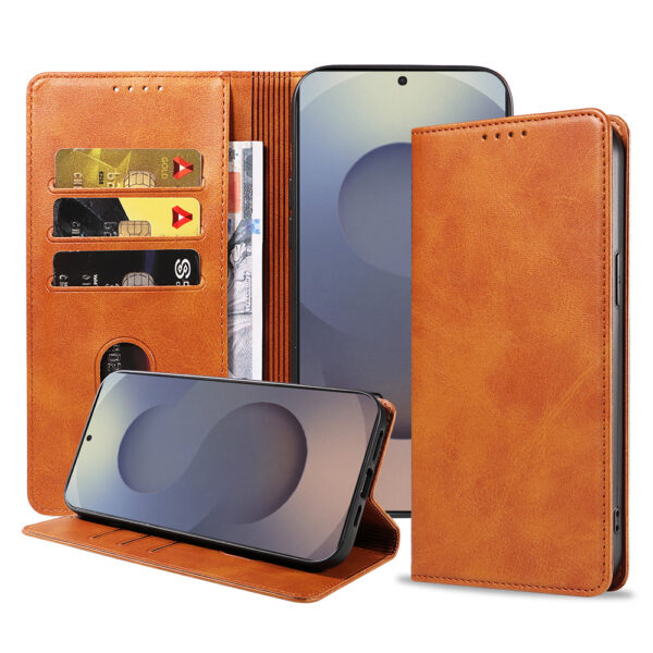 Samsung Galaxy S25 Ultra leren telefoonhoesje bookcase met pasjeshouder en magnetische sluiting (1) bruin