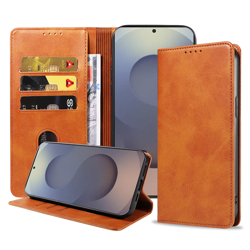 Samsung Galaxy S25 Ultra leren telefoonhoesje bookcase met pasjeshouder en magnetische sluiting (1) bruin