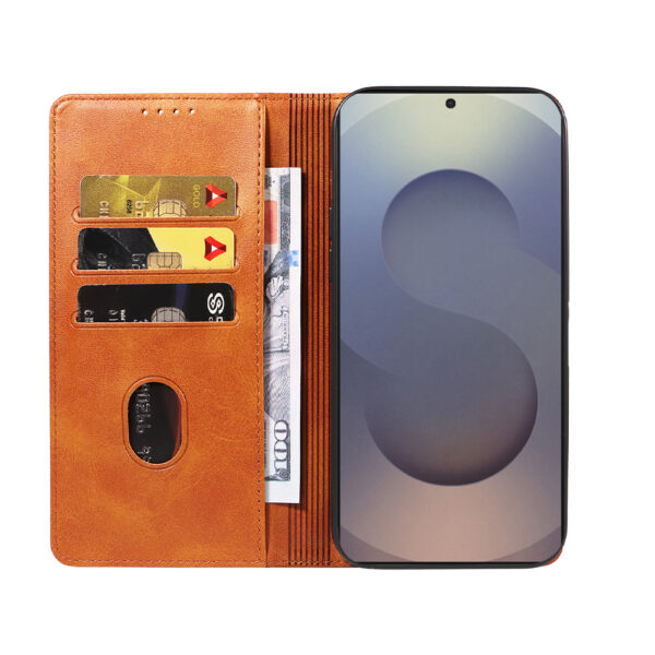 Samsung Galaxy S25 Ultra leren telefoonhoesje bookcase met pasjeshouder en magnetische sluiting (2) bruin