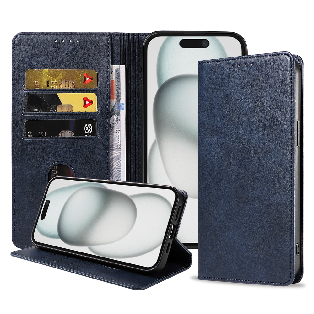iPhone 15 Plus leren telefoonhoesje bookcase met pasjeshouder (1) Blauw