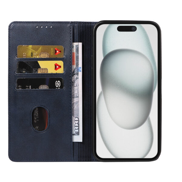 iPhone 15 Plus leren telefoonhoesje bookcase met pasjeshouder (2) Blauw