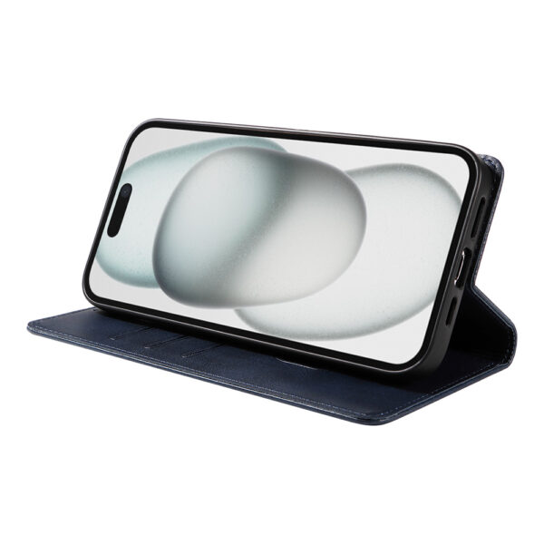 iPhone 15 Plus leren telefoonhoesje bookcase met pasjeshouder (3) Blauw