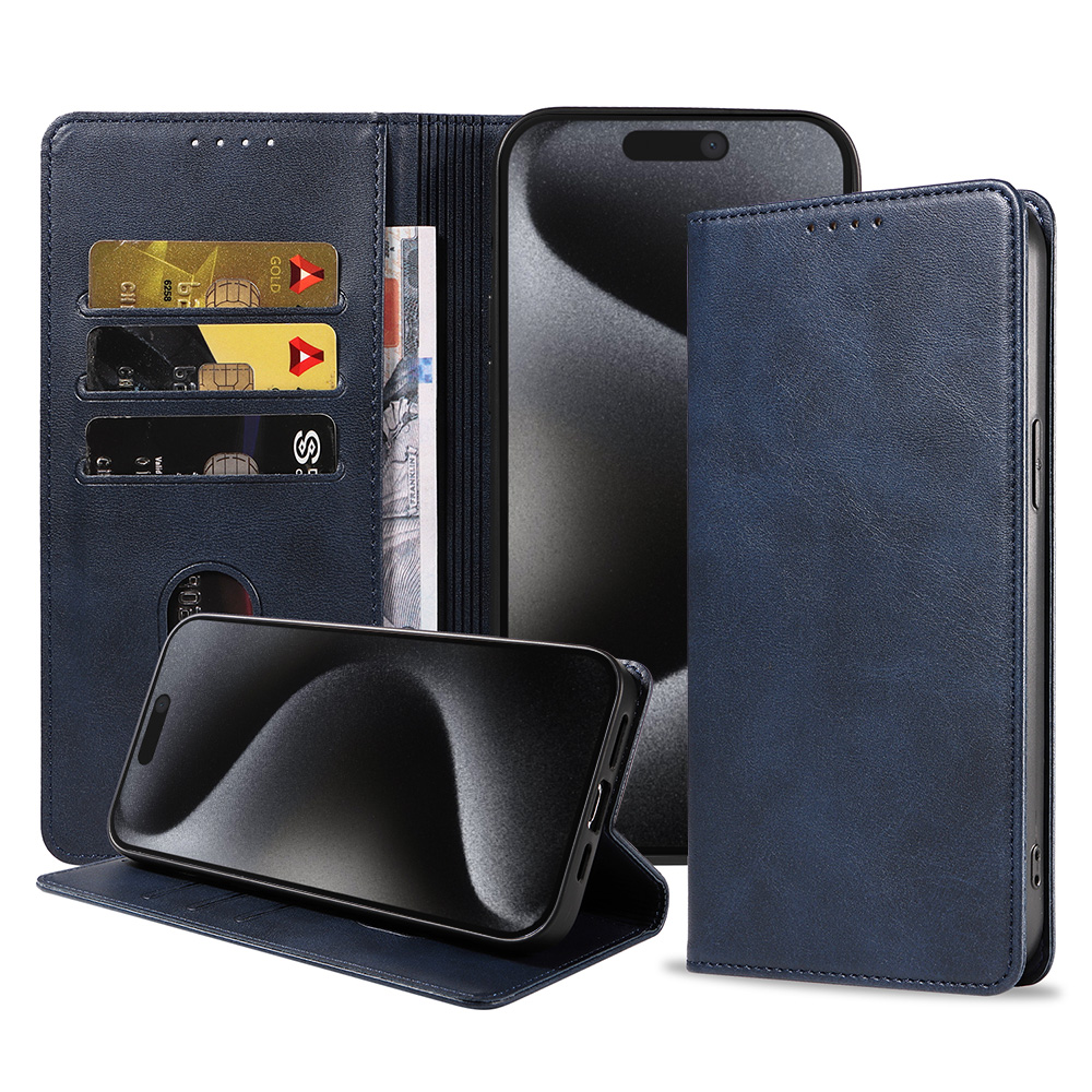 iPhone 15 Pro Max leren telefoonhoesje bookcase met pasjeshouder (1) Blauw