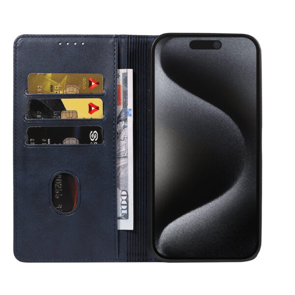 iPhone 15 Pro Max leren telefoonhoesje bookcase met pasjeshouder (2) Blauw