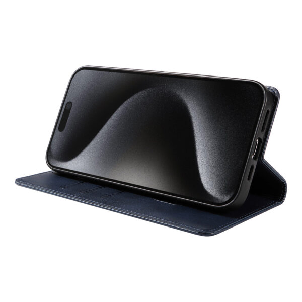 iPhone 15 Pro Max leren telefoonhoesje bookcase met pasjeshouder (3) Blauw