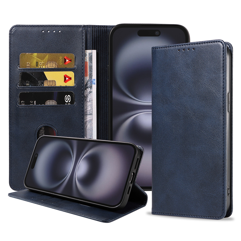 iPhone 16 Plus leren telefoonhoesje bookcase met pasjeshouder (1) Blauw