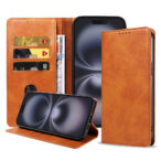 iPhone 16 Plus leren telefoonhoesje bookcase met pasjeshouder (1) bruin