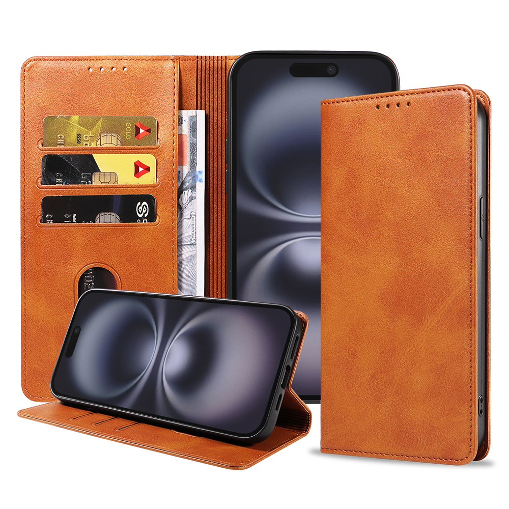 iPhone 16 Plus leren telefoonhoesje bookcase met pasjeshouder (1) bruin