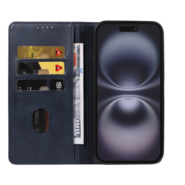 iPhone 16 Plus leren telefoonhoesje bookcase met pasjeshouder (2) Blauw