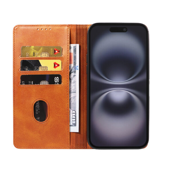 iPhone 16 Plus leren telefoonhoesje bookcase met pasjeshouder (2) bruin