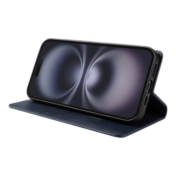 iPhone 16 Plus leren telefoonhoesje bookcase met pasjeshouder (3) Blauw