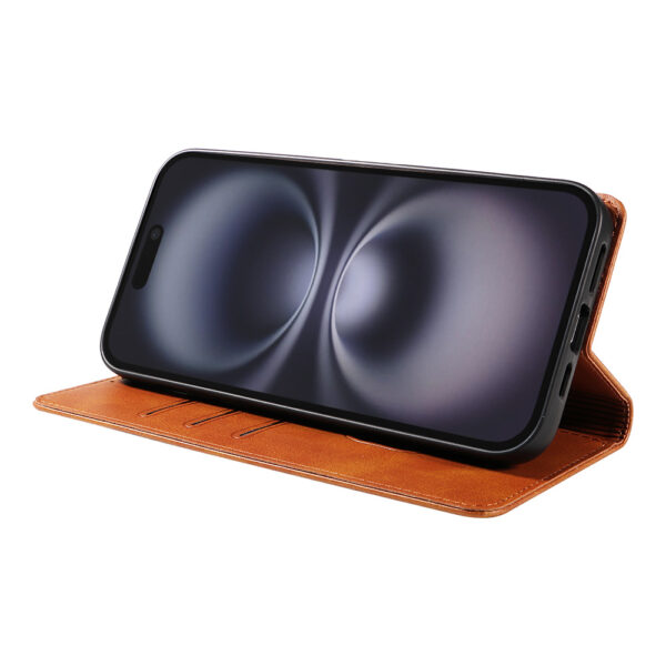 iPhone 16 Plus leren telefoonhoesje bookcase met pasjeshouder (3) bruin