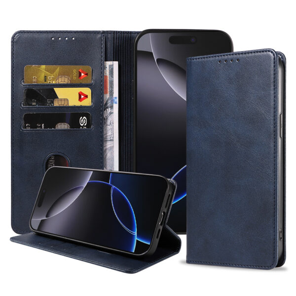 iPhone 16 Pro leren telefoonhoesje bookcase met pasjeshouder (1) Blauw