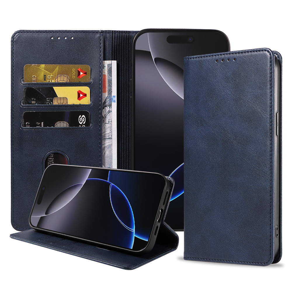 iPhone 16 Pro leren telefoonhoesje bookcase met pasjeshouder (1) Blauw