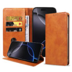 iPhone 16 Pro leren telefoonhoesje bookcase met pasjeshouder (1) bruin