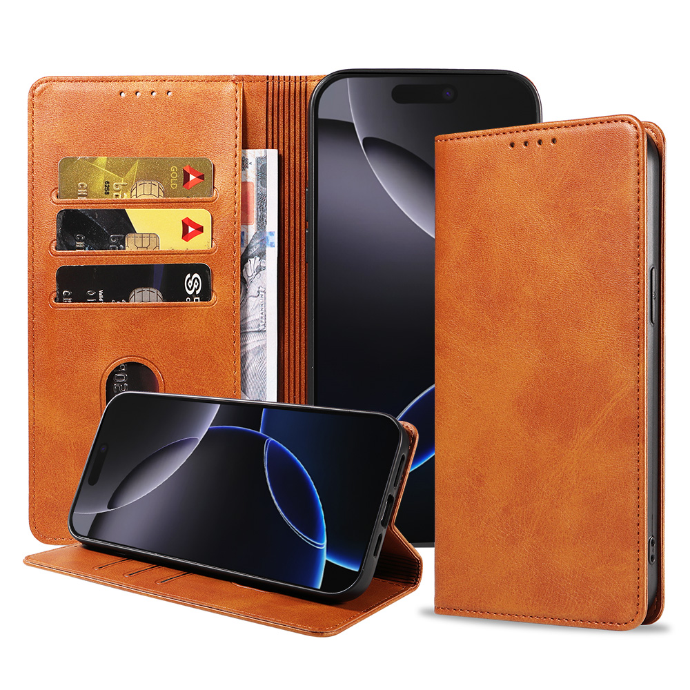 iPhone 16 Pro leren telefoonhoesje bookcase met pasjeshouder (1) bruin