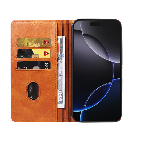 iPhone 16 Pro leren telefoonhoesje bookcase met pasjeshouder (2) bruin