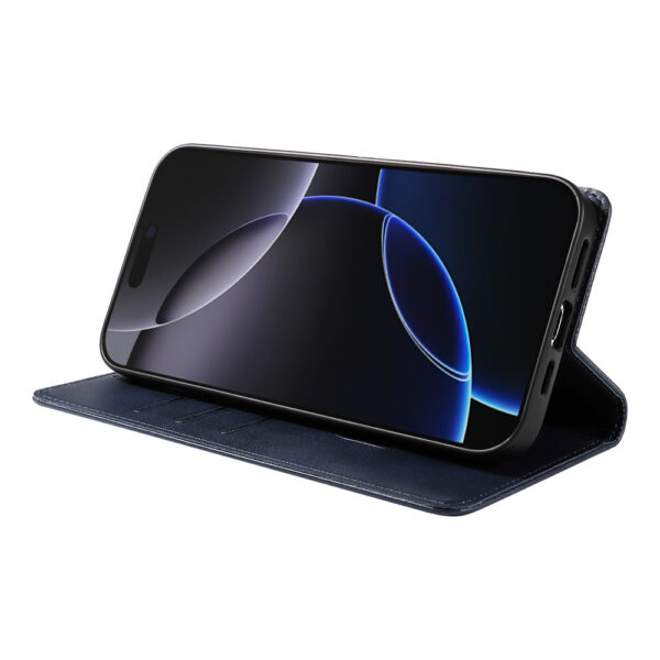 iPhone 16 Pro leren telefoonhoesje bookcase met pasjeshouder (3) Blauw