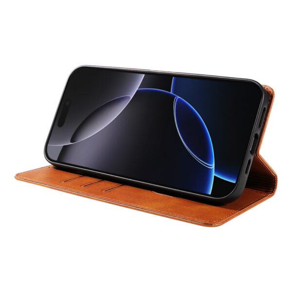iPhone 16 Pro leren telefoonhoesje bookcase met pasjeshouder (3) bruin