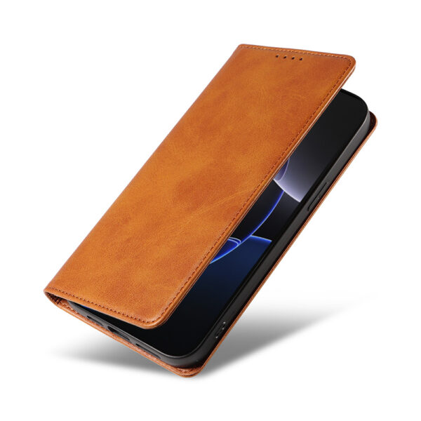 iPhone 16 Pro leren telefoonhoesje bookcase met pasjeshouder (4) bruin