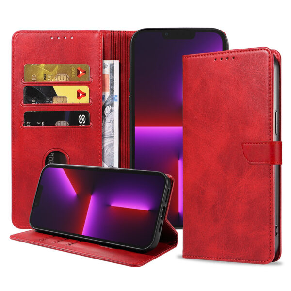Iphone 13 Pro Max leren telefoonhoesje bookcase met pasjeshouder en magnetische lipje (1) rood