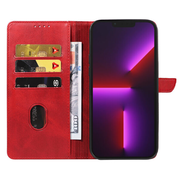 Iphone 13 Pro Max leren telefoonhoesje bookcase met pasjeshouder en magnetische lipje (2) rood