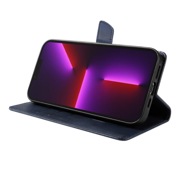 Iphone 13 Pro Max leren telefoonhoesje bookcase met pasjeshouder en magnetische lipje (3) blauw