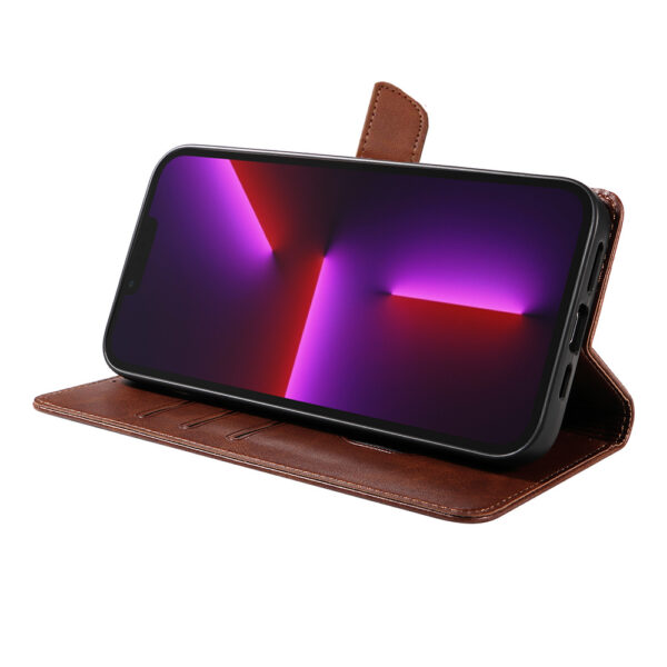 Iphone 13 Pro Max leren telefoonhoesje bookcase met pasjeshouder en magnetische lipje (3) donkerbruin