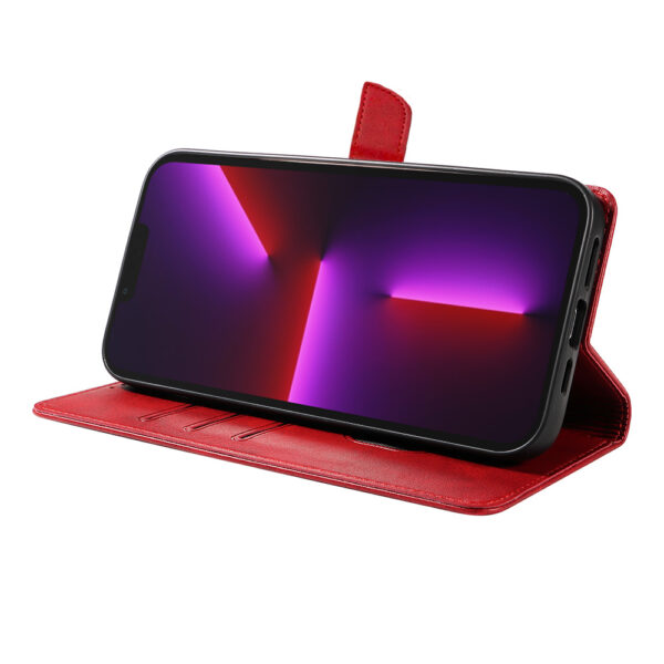 Iphone 13 Pro Max leren telefoonhoesje bookcase met pasjeshouder en magnetische lipje (3) rood