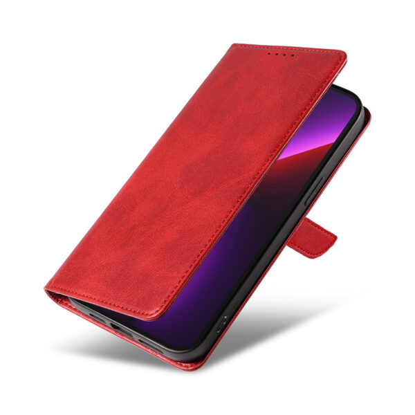 Iphone 13 Pro Max leren telefoonhoesje bookcase met pasjeshouder en magnetische lipje (4) rood