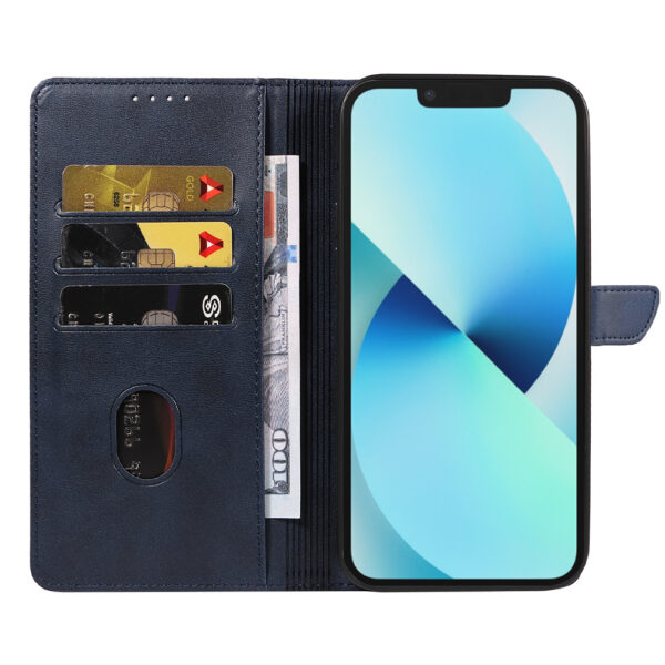 Iphone 13 leren telefoonhoesje bookcase met pasjeshouder en magnetische lipje (2) blauw