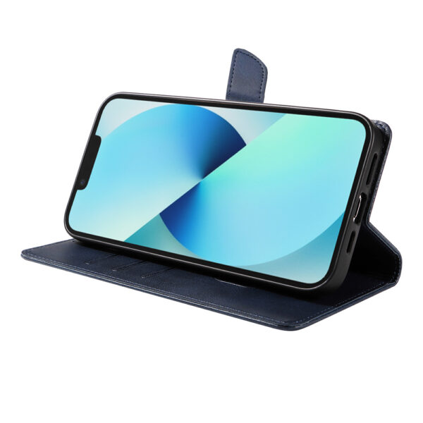 Iphone 13 leren telefoonhoesje bookcase met pasjeshouder en magnetische lipje (3) blauw