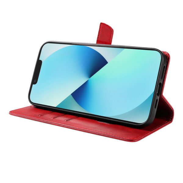 Iphone 13 leren telefoonhoesje bookcase met pasjeshouder en magnetische lipje (3) rood