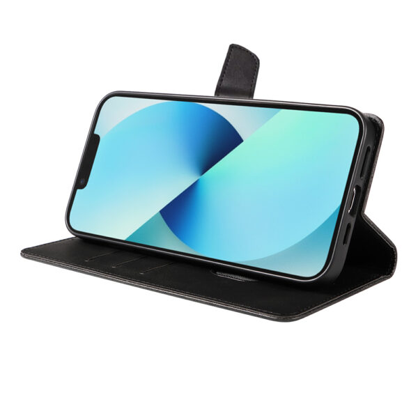 Iphone 13 leren telefoonhoesje bookcase met pasjeshouder en magnetische lipje (3) zwart