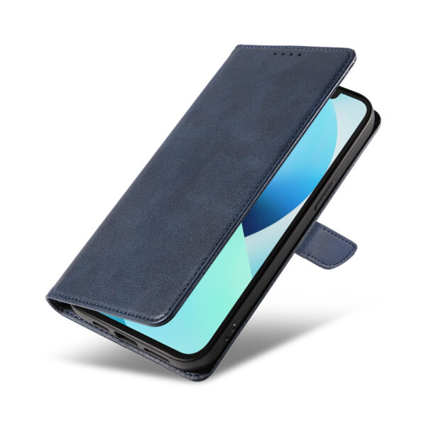 Iphone 13 leren telefoonhoesje bookcase met pasjeshouder en magnetische lipje (4) blauw