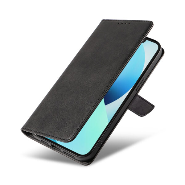 Iphone 13 leren telefoonhoesje bookcase met pasjeshouder en magnetische lipje (4) zwart