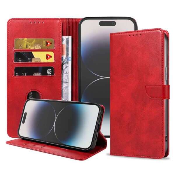 Iphone 14 Pro Max leren telefoonhoesje bookcase met pasjeshouder en magnetische lipje (1) roodIphone 14 Pro Max leren telefoonhoesje bookcase met pasjeshouder en magnetische lipje (1) rood