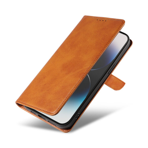Iphone 14 Pro Max leren telefoonhoesje bookcase met pasjeshouder en magnetische lipje (4) bruin