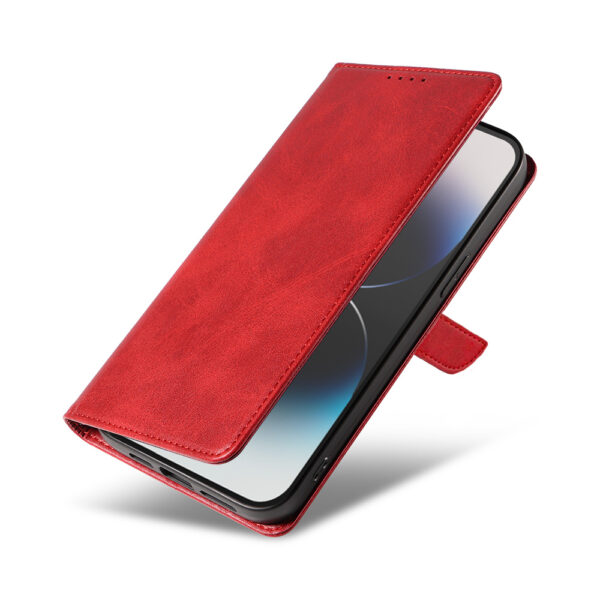 Iphone 14 Pro Max leren telefoonhoesje bookcase met pasjeshouder en magnetische lipje (4) rood