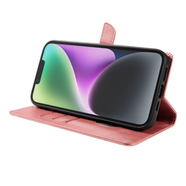 Iphone 14 leren telefoonhoesje bookcase met pasjeshouder en magnetische lipje (3) rood