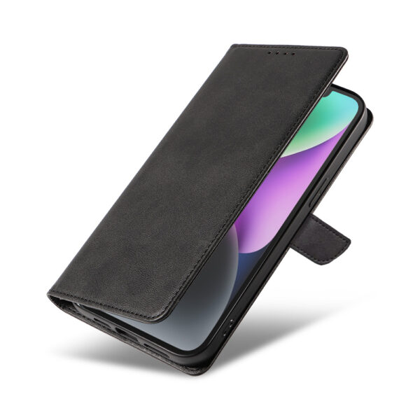 Iphone 14 leren telefoonhoesje bookcase met pasjeshouder en magnetische lipje (4) zwart