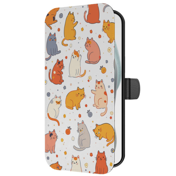 Leren bookcase hoesje iPhone 15 Plus met katten opdruk en pasjeshouder (2)
