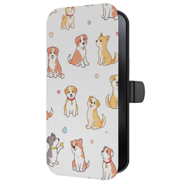 Leren bookcase hoesje iPhone 15 Pro Max met honden opdruk en pasjeshouder (2)
