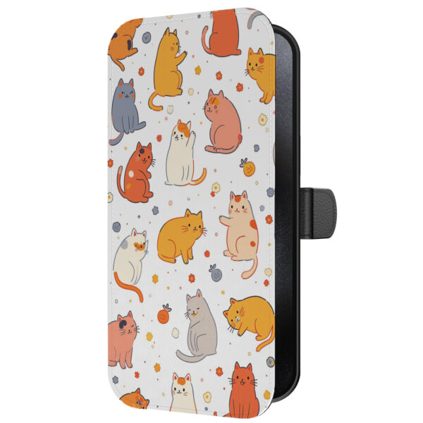 Leren bookcase hoesje iPhone 15 Pro Max met katten opdruk en pasjeshouder (5)