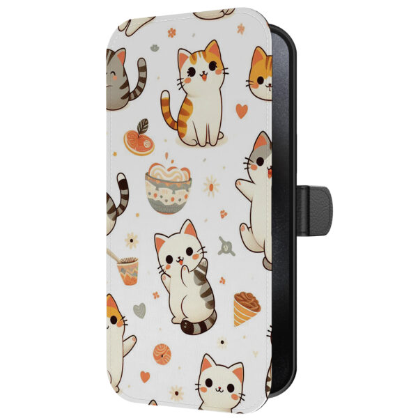 Leren bookcase hoesje iPhone 15 Pro Max met poezen opdruk en pasjeshouder (5)