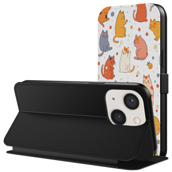 Leren bookcase hoesje iPhone 15 met katten opdruk en pasjeshouder (3)